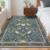 Garvee Vintage Bird Living Room Rug 5x7 Green Washable Floral Boho Kids Non Slip Soft Low Pile Carpet - Bird|Blue