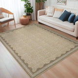 Garvee Modern Jute 5x7 Scalloped Washable Area Rugs for Living Room, Solid Rug for Bedroom Girls, Non Slip Scalloped Throw Mat With Rubber Back, Soft Dorm Nursery Low Pile Carpet for Dining Room - Jute