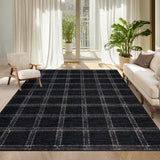 Garvee Washable Checkered 5x7 Area Rug, Soft Non Slip Geometric Plaid Carpet for Living Room Bedroom, Ultra Thin Low Pile, Black - Plaid|Black