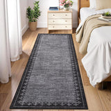Garvee Modern Bordered Runner Rug 2x6 Grey Non Slip Low Pile Washable Kitchen Hallway Bedroom Carpet - Grey
