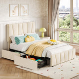 Garvee Twin Size Bed Frame with Adjustable Headboard and Storage Drawers, Velvet Upholstered, Beige/Cream, 42.9"-45.7" Adjustable Height