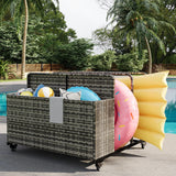Garvee Pool Float Storage Basket Wicker Rattan Outdoor Organizer with 2 Compartments Grey Poolside Caddy for Backyard - Grey