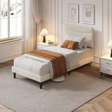 Garvee Twin XL Size Bed Frame with Velvet Upholstered Headboard, Platform Bed No Box Spring Needed, Under-Bed Storage, Beige - Beige