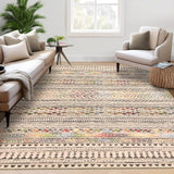 Garvee 8x10 Washable Area Rug Large Living Room Rug Indoor Non-Slip Boho Rug Stain Resistant Geeometric Bedroom Rug Dining Room Accent Rug Moroccan Throw Floor Carpet for Home Office, Multi/Brown - Brown