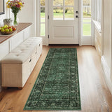 Garvee Floral Kitchen Rugs 2x6 Washable Non Slip Distressed Print Entryway Mat Ultra Thin Low Pile Runner Rug Green - Floral/Green