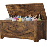 Garvee 39.4" Wooden Storage Chest with Metal Frame Brown Large Organizer Lift-Top Entryway Shoe Bench for Bedroom and Living Room - Brown