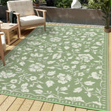 Garvee 6x9 Outdoor Patio Rug Floral Waterproof Vintage Plastic Straw RV Rug for Camping Picnic Backyard Porch Balcony Green - Floral|Green