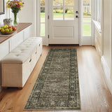 Garvee Floral Kitchen Rugs 2x6, Washable Non Slip Distressed Print Entryway Mat, Ultra Thin Low Pile Runner Rug for Hallway Laundry Bathroom, Taupe - Floral/Taupe