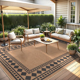 Garvee Large Easy Jute Rugs 10x13 Brown Indoor Outdoor Non-Slip Living Room Dining Patio Rug - Border|Brown