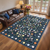Garvee Washable Floral Rugs 8x10 Large Vintage Living Room Carpet Boho Non-Slip Soft Low Pile Thin Bedroom Floor Mat Indoor Green