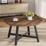 Garvee Round Coffee Table 36" Large Industrial Accent Table with Adjustable Feet for Living Room, Thickened Legs, Wood Grain Finish - Brown