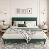 Garvee King Size Bed Frame Upholstered Headboard Corduroy Fabric Platform Bed Dark Green - Dark Green