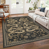 Garvee Snake 9x12 Living Room Rugs Washable Non Slip Bedroom Rugs Low Pile Large Stain Resistant Thin Carpet Dark Grey - Snake/Dark Gray