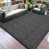 Garvee Outdoor Rug 9x18 ft Waterproof Reversible Patio Mat Plastic Straw for Patio Deck RV Camping Black/Grey - Black/Grey