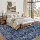Garvee Washable Rug 5x7 Navy Non Slip Low Pile Stain Resistant Carpet for Living Room Bedroom Office Dining Room - Moroccan|Blue