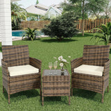 Garvee 3 Pieces Rattan Conversation Set with Tempered Glass Table for Outdoor Patio Lawn Porch Poolside, Gradient Brown and Beige - Gradient Brown And Beige