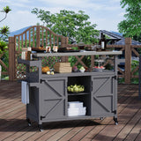 Garvee Outdoor Grill Cart with Storage Cabinet, Stainless Steel Tabletop, Portable Kitchen Island for BBQ, Patio, Backyard, Grey - Grey