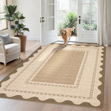 Garvee Modern Neutral Area Rug 5x7 Washable Non Slip Stain-Resistant Soft Carpet Linen Color for Living Room Bedroom Dining Room - Border|Tan
