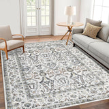 Garvee Area Rug 9x12 Washable Rug Light Grey, Persian Vintage Rugs, Ultra-Thin Foldable Vintage Rugs for Bedroom, Dining Room, Home Office, Pet & Child Friendly, Low Pile, Non-Shedding - Light Grey