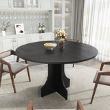 Garvee 47 in Farmhouse Round Dining Table for 4-6 People, Wooden Circle Kitchen Table, Rustic Black - Black