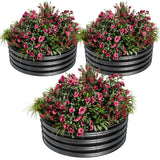 Garvee Round Raised Garden Bed 3PCS 2x1ft Galvanized Metal Kit Black for Vegetables Fruits Flowers - Black