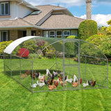 Garvee Large Metal Chicken Coop with Waterproof UV Resistant Cover, Double Doors, Outdoor Walk-In Poultry Coop for Yard, 13.1 ft, Silver - Dome With Reinforcement Ribs