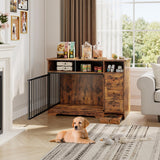 Garvee 48" Dog Crate Furniture Farmhouse Dog Kennel with Bowl & Storage Drawers Medium Small Dogs Retro Brown - Retro Brown