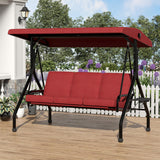 Garvee 2-IN-1 Patio Swing Chair 3-Seat Red Adjustable Sunshade High-Capacity Safety Steel Frame Outdoor Relaxation - Red