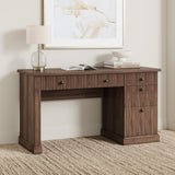 Garvee Fluted Home Office Desk Storage with Charging Station, Wooden Executive Desk for Study Room, 54in Brown - Brown