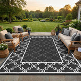 Garvee Reversible Outdoor Rug 9x12 Waterproof Plastic Straw Rug Black for Patio Picnic Camping Balcony Deck Backyard Porch - Black
