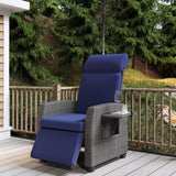 Garvee Outdoor Recliner Adjustable Backrest And Footrest Patio Wicker Chair With Flip-Up Table 35.6"L x 28.3"W x 44"H All-Weather PE Wicker - Blue