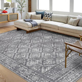 Garvee Boho Grey 8x10 Area Washable Rugs for Living Room Soft Large Area Rug Non Slip Vintage Rug Boho Distressed Accent Rug Indoor Low Pile Throw Carpet for Bedroom Nursery Home Office Dining - Grey