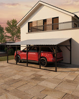 Garvee 12x20 ft Lean-to Metal Carport, Vertical Roof, Wall-Mounted, Heavy-Duty Steel Frame, SUV & Pickup Shelter, White