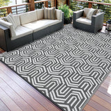 Garvee Outdoor Rug 9x12 ft Waterproof Reversible Patio Mat Plastic Straw Area Rug for Patio Deck RV Camping Balcony Grey White - Grey/White
