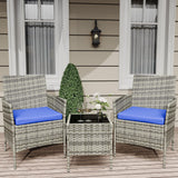 Garvee 3 Pieces Patio Furniture Set Rattan Outdoor Furniture With 2 Upholstered Chairs And Coffee Table For Garden Backyard Porch Grey And Blue - Grey And Blue