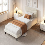 Garvee Twin Bed Frames with Headboard Beige Velvet Upholstered Platform Bed for Bedroom Dorm Apartment 60" - Beige