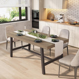 Garvee Industrial Dining Table for 4-6 People, 63" Long Wooden Kitchen Table with Sturdy Metal Frame, Rustic Pear, 71" Non-Extendable