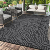 Garvee Outdoor Rug 9x12 ft Waterproof Reversible Patio Mat Plastic Straw for Patio Deck RV Camping Black/Grey - Black/Grey