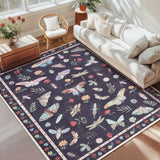 Garvee Large Floral Area Rugs Washable Low Pile Stain Resistant for Living Room Bedroom Nursery 10x13 Black - Insect-Black
