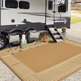 Garvee Outdoor Plastic Straw Rug 8x10 Reversible Waterproof Patio Rug Portable Beige for Camping Picnic Beach RV Porch Balcony - Line Beige