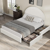 Garvee Full Size Bed Frame with Storage Drawers, Upholstered Boucle Platform Bed, White, Modern Bedroom Furniture, No Box Spring Needed - White