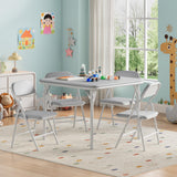 Garvee 5-Piece Kids Folding Table and Chairs Set for Toddlers, Activity, Dining, Daycare, Classroom, PU Leather, Metal Frame, White