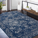 Garvee Boho Blue 9x12 Washable Rugs, for Living Room Moroccan Living Room Rugs Distressed Trellis Boho Large Area Rug for Bedroom Non Slip Throw Rugs Stain Resistant Carpet for Dining Room - Blue