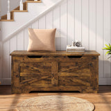 Garvee Storage Chest 39 Inches Brown Farmhouse Storage Bench with Safety Hinge U-Shaped Cut-Out Pull for Entryway Living Room Bedroom - Brown