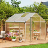 Garvee 6 x 8 ft Polycarbonate Greenhouse with Aluminum Frame, Lockable Door, Adjustable Roof Vent for Backyard Garden, Silver, Durable & Easy Assembly - Silver