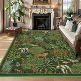 Garvee Jungle Washable Rug 9x12 Area Rug Dark Green Animal Print Non Slip Low Pile Carpet for Living Room Bedroom Dining Room Nursery - Dark Green