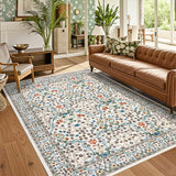 Garvee Floral Area Rugs 5x7 Washable Non Slip Stain Resistant Indoor Boho Carpet Beige - B.Beige