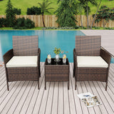 Garvee 3-Piece PE Rattan Garden Set with 2 Chairs & Table, Weather-Resistant Steel Frame, Outdoor Patio, Comfortable Cushions, Tempered Glass Tabletop - Brown Four-Strand Vine / Creamy-White Cushion