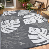 Garvee Large Outdoor Straw Plastic Rug 9x18 Waterproof Reversible Mat Grey and White for Camping Patio Deck RV Balcony Pool