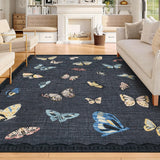Garvee Area Rug 5x7, No Slip Washable Butterfly Pattern Rug, Low-Pile Under Bed Carpet, Black, Living Room Bedroom Dining Room - Black
